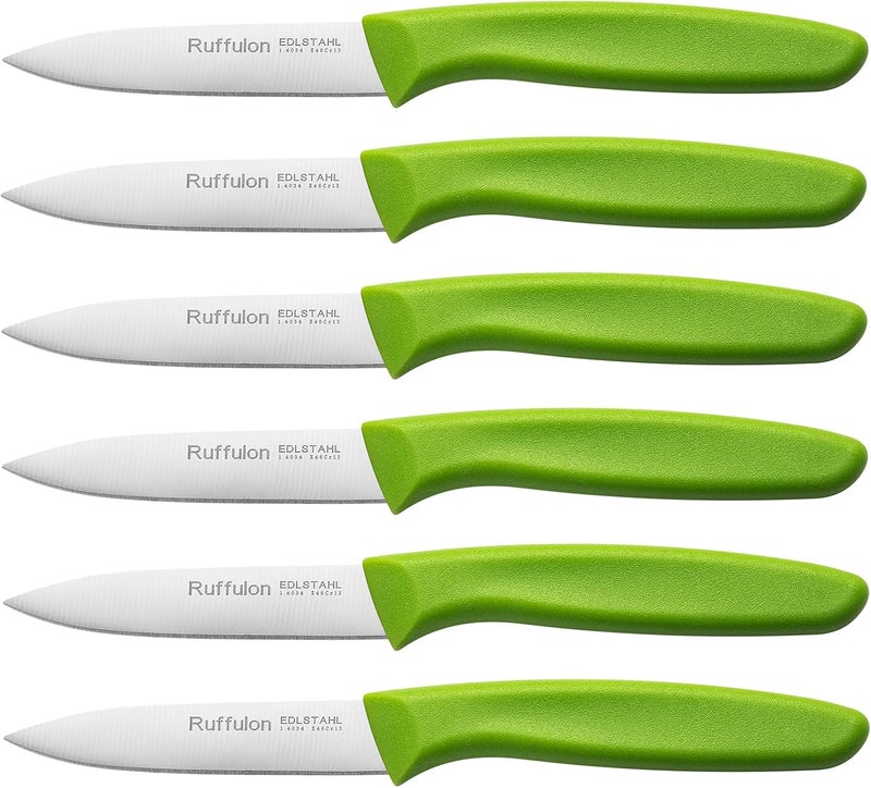 Ruffulon Paring Knife Fruit Knife Set (6 Pieces), Ultra Sharp Stainless Steel Vegetable and Fruit Knife with PP Plastic Ergonomic Handle for Cutting Fruits and Vegetables,Green - Image 1
